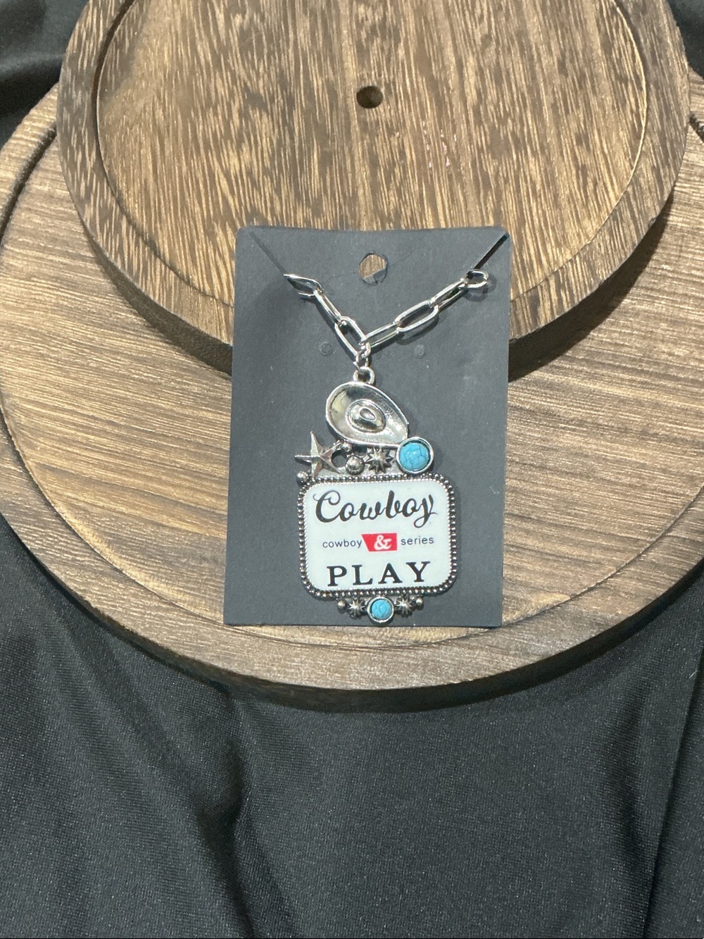 Cowboy Play Silver-tone Pendant Necklace with Turquoise Accents